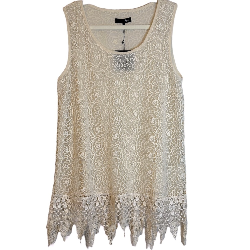 Anthropologie Ryu Cream Lace and Crochet‎ Overlay Tunic NWT Large RT5758-S14